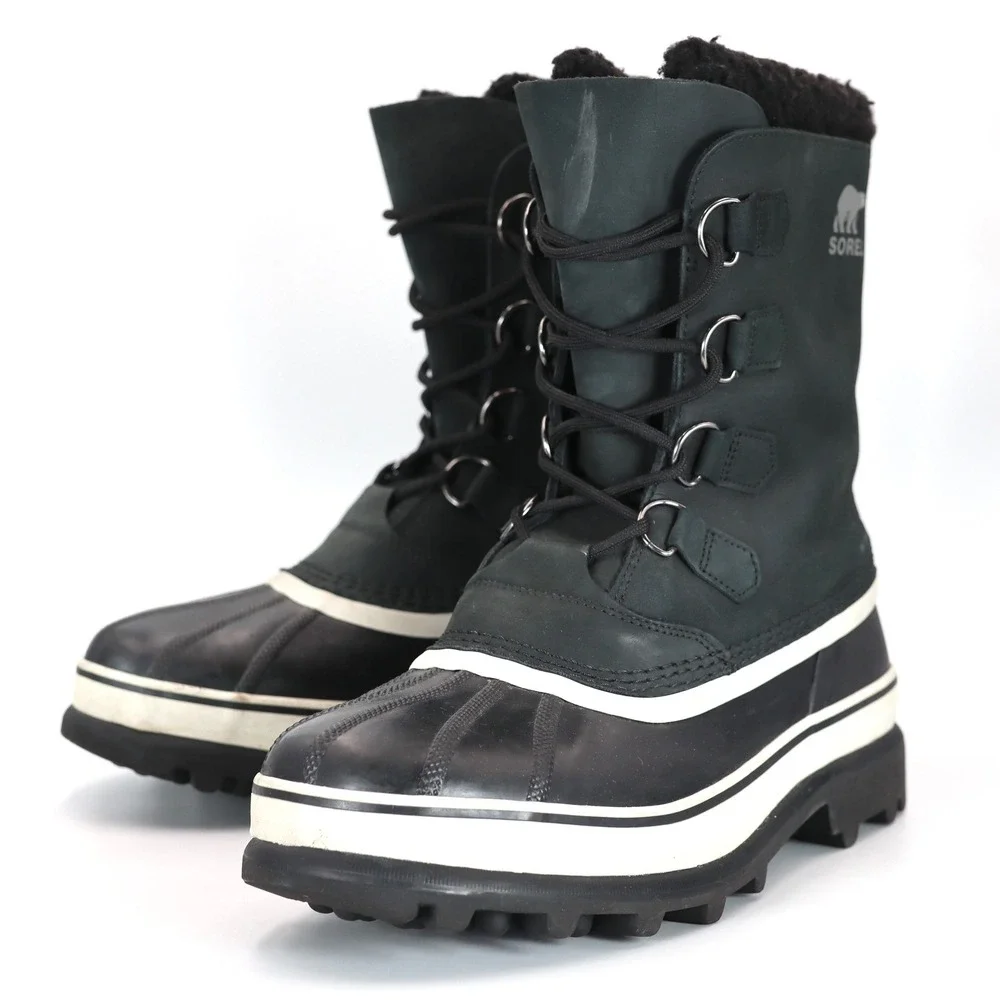 Sorel Caribou Mens 12 Black Leather Waterproof Winter Snow Outdoor Boots Pac⁠